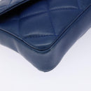 CHANEL Matelasse Pouch Lamb Skin Blue Gold CC Auth 140359-15