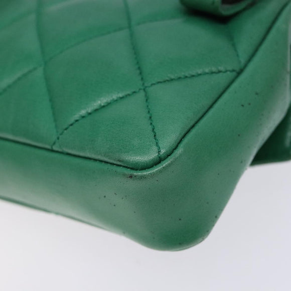 CHANEL Matelasse Pouch Lamb Skin Green Gold CC Auth 140360