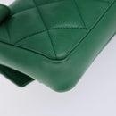 CHANEL Matelasse Pouch Lamb Skin Green Gold CC Auth 140360-16