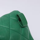 CHANEL Matelasse Pouch Lamb Skin Green Gold CC Auth 140360-9