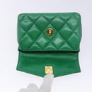 CHANEL Matelasse Pouch Lamb Skin Green Gold CC Auth 140360-10