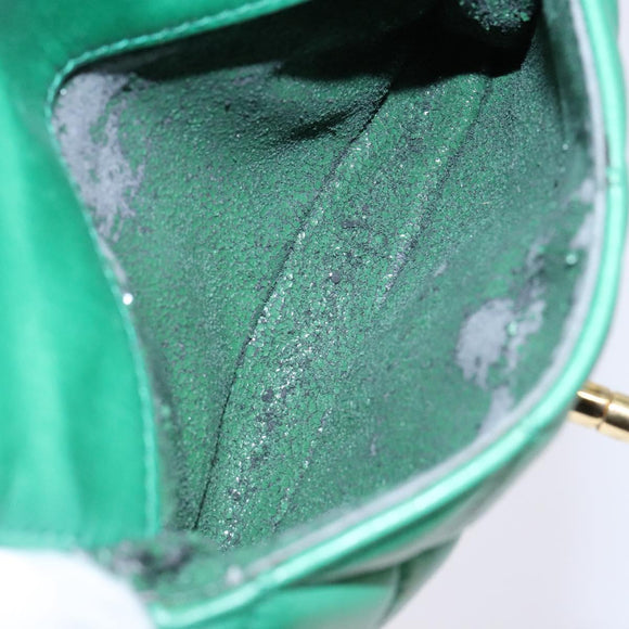 CHANEL Matelasse Pouch Lamb Skin Green Gold CC Auth 140360