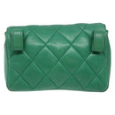 CHANEL Matelasse Pouch Lamb Skin Green Gold CC Auth 140360-2