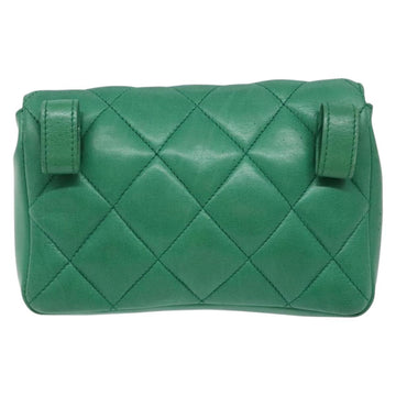 CHANEL Matelasse Pouch Lamb Skin Green Gold CC Auth 140360 - 0