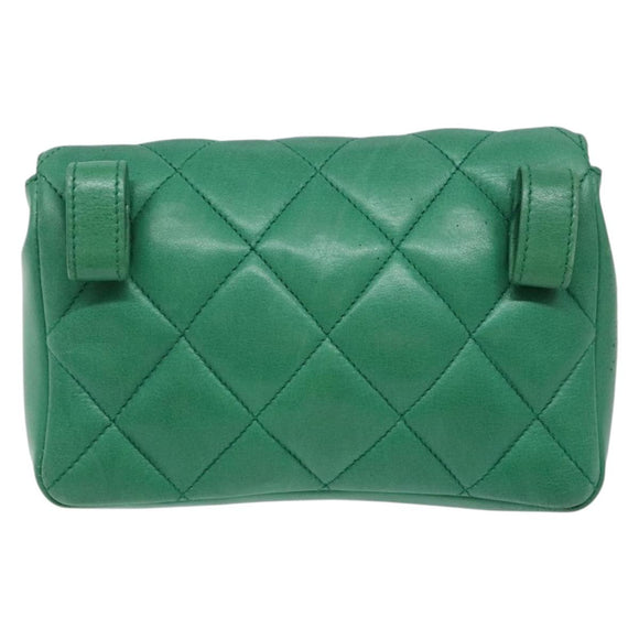 CHANEL Matelasse Pouch Lamb Skin Green Gold CC Auth 140360