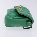 CHANEL Matelasse Pouch Lamb Skin Green Gold CC Auth 140360-3