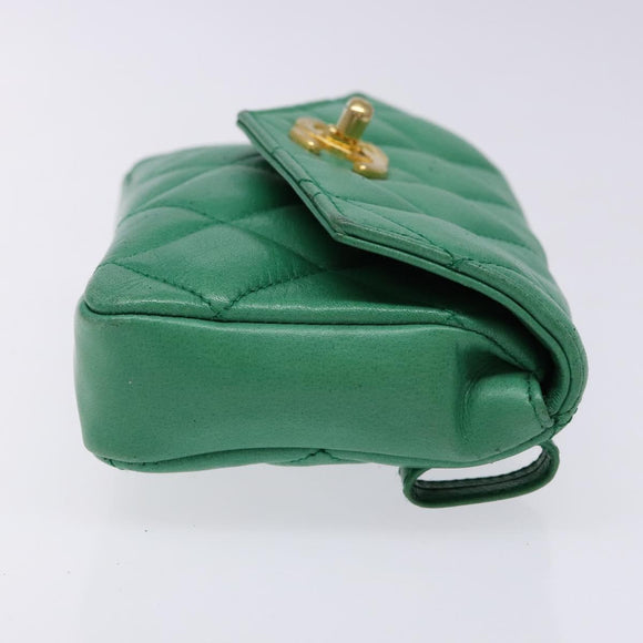 CHANEL Matelasse Pouch Lamb Skin Green Gold CC Auth 140360