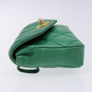 CHANEL Matelasse Pouch Lamb Skin Green Gold CC Auth 140360-4