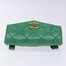CHANEL Matelasse Pouch Lamb Skin Green Gold CC Auth 140360-5