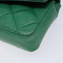 CHANEL Matelasse Pouch Lamb Skin Green Gold CC Auth 140360-7