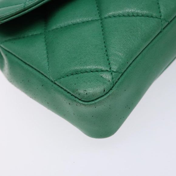 CHANEL Matelasse Pouch Lamb Skin Green Gold CC Auth 140360