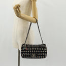 CHANEL Matelasse Chain Shoulder Bag Nylon Black Silver CC Auth 140364M-27