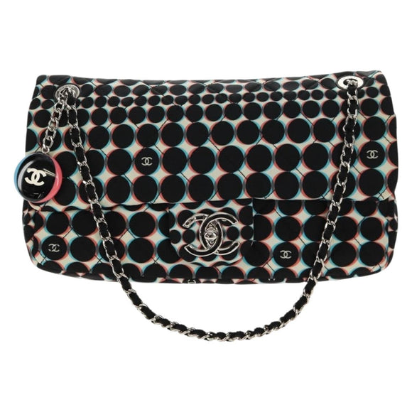 CHANEL Matelasse Chain Shoulder Bag Nylon Black Silver CC Auth 140364M