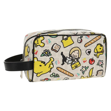 FENDI Zucca Canvas Pouch White Silver Auth 140366M