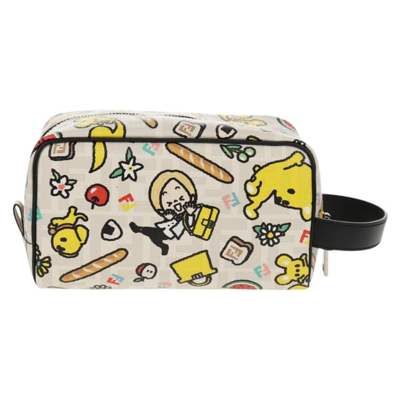 FENDI Zucca Canvas Pouch White Silver Auth 140366M