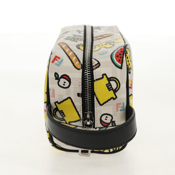 FENDI Zucca Canvas Pouch White Silver Auth 140366M