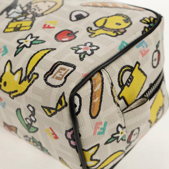 FENDI Zucca Canvas Pouch White Silver Auth 140366M