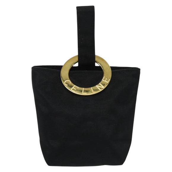 CELINE Pouch Nylon Zwart Goud Auth 140367
