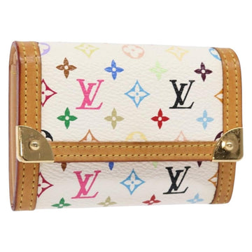 LOUIS VUITTON Multicolor Porte Monnaie Pla Coin Purse White M92657 Auth 140378