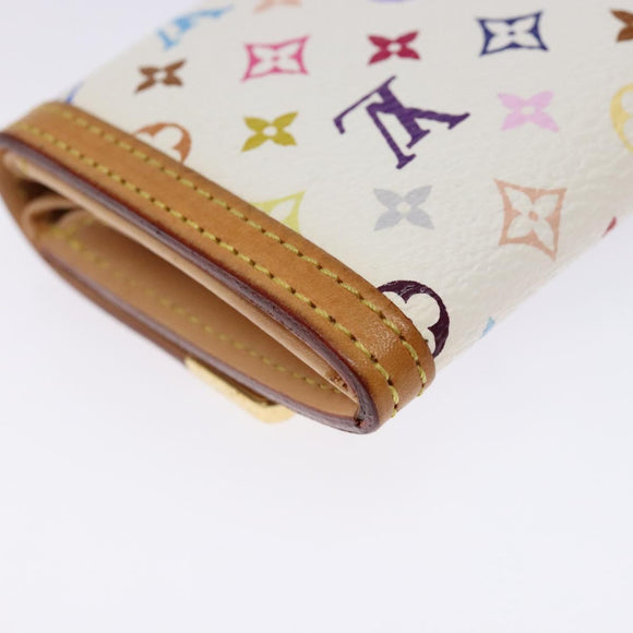 LOUIS VUITTON Multicolor Porte Monnaie Pla Coin Purse White M92657 Auth 140378