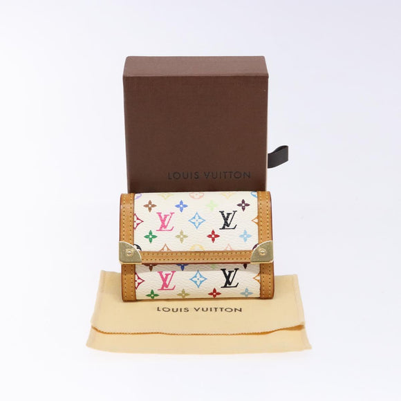 LOUIS VUITTON Multicolor Porte Monnaie Pla Coin Purse White M92657 Auth 140378