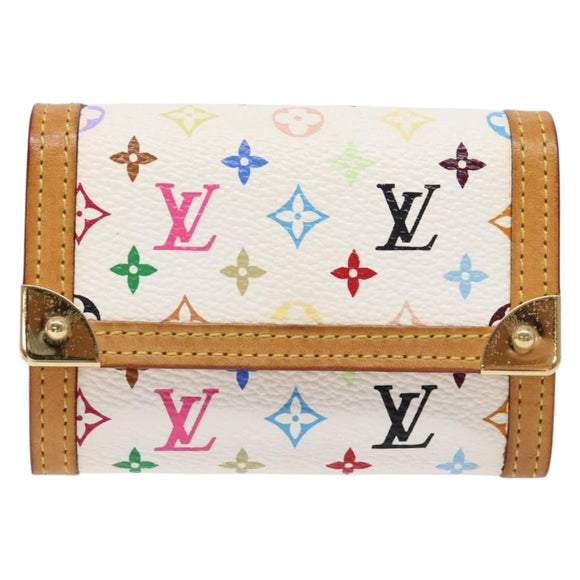 LOUIS VUITTON Multicolor Porte Monnaie Pla Coin Purse White M92657 Auth 140378
