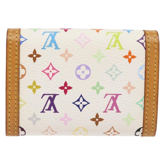 LOUIS VUITTON Multicolor Porte Monnaie Pla Coin Purse White M92657 Auth 140378