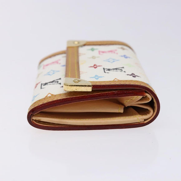 LOUIS VUITTON Multicolor Porte Monnaie Pla Coin Purse White M92657 Auth 140378