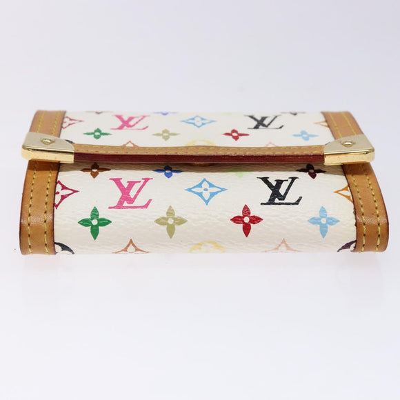 LOUIS VUITTON Multicolor Porte Monnaie Pla Coin Purse White M92657 Auth 140378