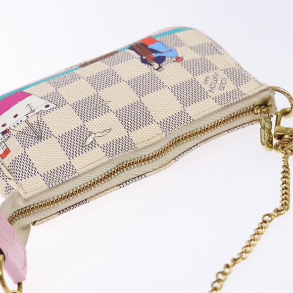 LOUIS VUITTON Damier Azur Mini Pochette Accessoires Pouch N41669 LV Auth 140382