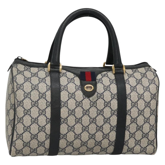 GUCCI GG Supreme Boston Bag PVC Navy Gold 40 02 007 Auth 140470