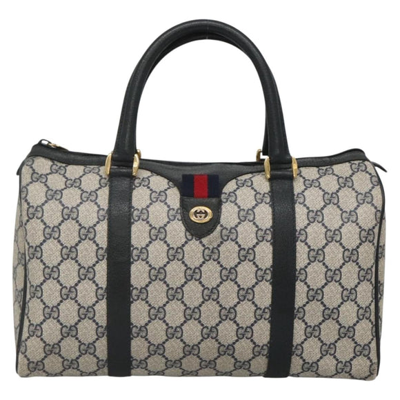 GUCCI GG Supreme Boston Bag PVC Navy Gold 40 02 007 Auth 140470