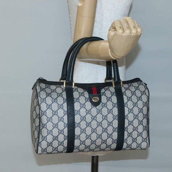 GUCCI GG Supreme Boston Bag PVC Navy Gold 40 02 007 Auth 140470