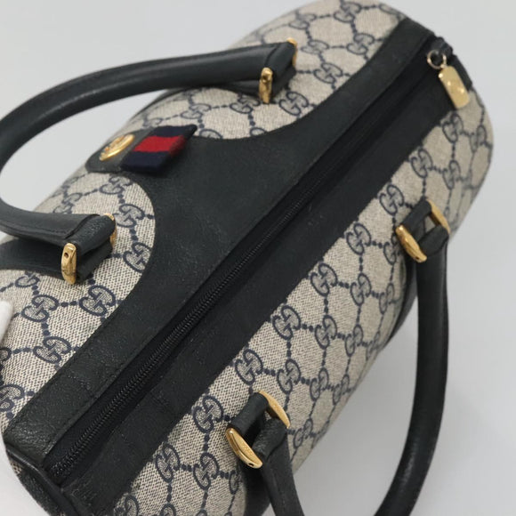 GUCCI GG Supreme Boston Bag PVC Navy Gold 40 02 007 Auth 140470