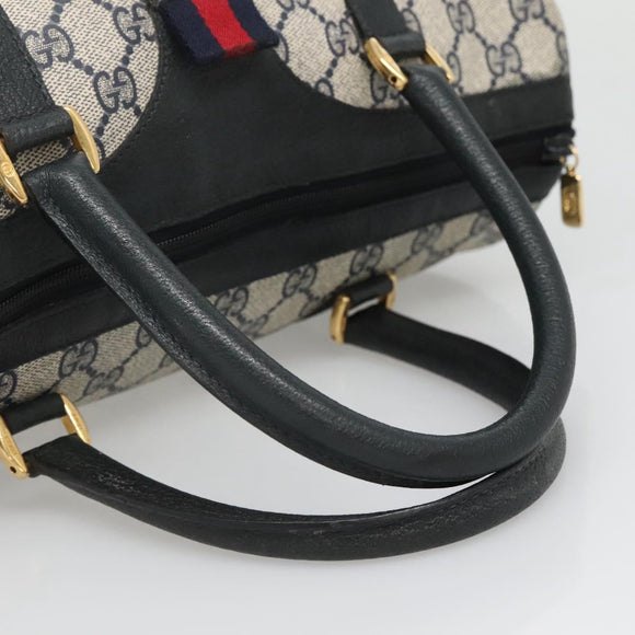 GUCCI GG Supreme Boston Bag PVC Navy Gold 40 02 007 Auth 140470