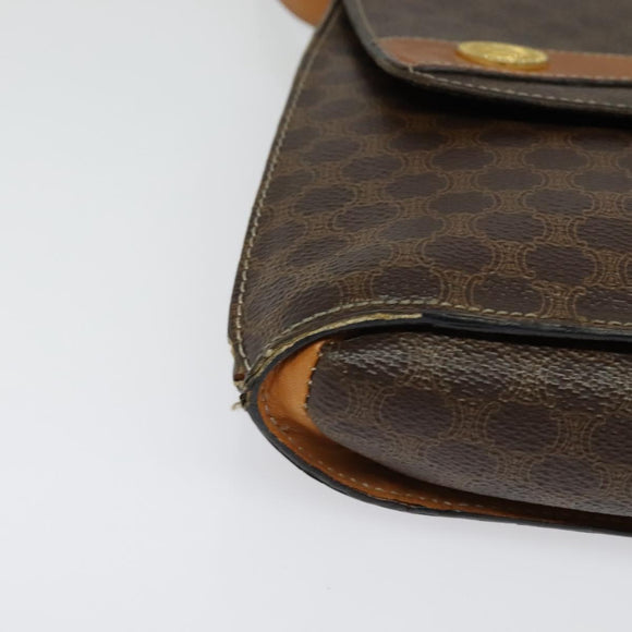 CELINE Macadam Canvas Shoulder Bag PVC Leather Brown Gold Auth 140473