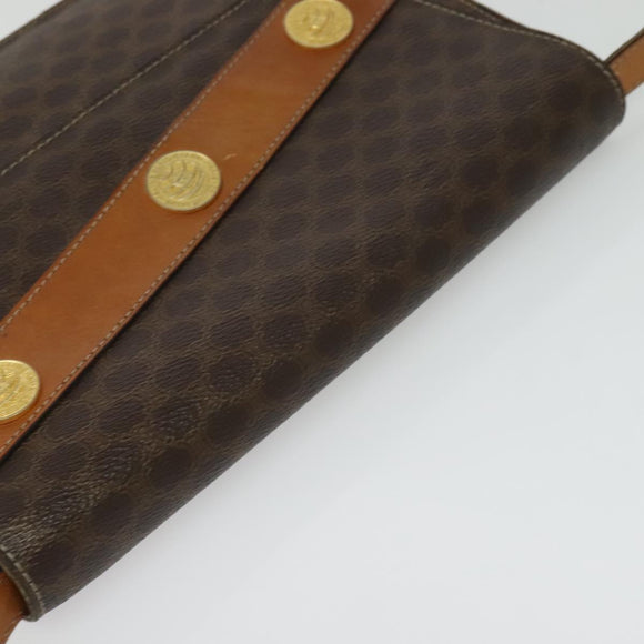 CELINE Macadam Canvas Shoulder Bag PVC Leather Brown Gold Auth 140473