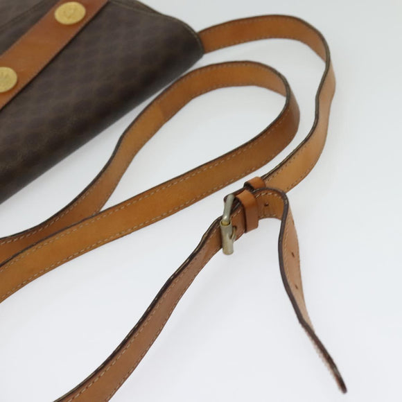 CELINE Macadam Canvas Shoulder Bag PVC Leather Brown Gold Auth 140473