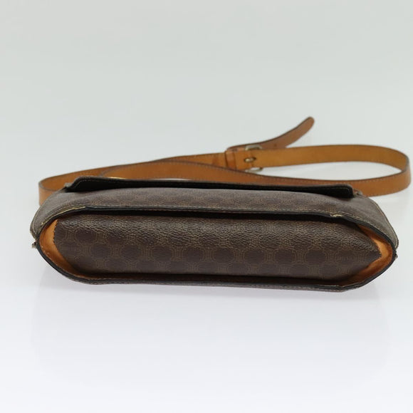 CELINE Macadam Canvas Shoulder Bag PVC Leather Brown Gold Auth 140473