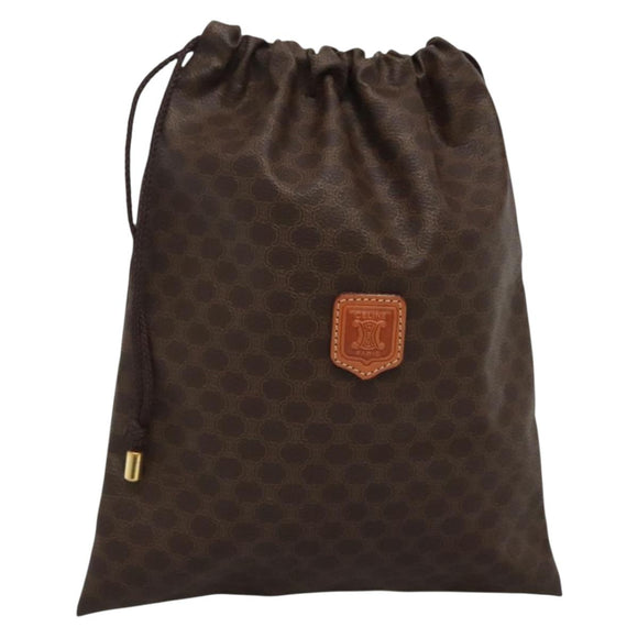 CELINE Macadam Canvas Pouch PVC Leather Brown Gold Auth 140474
