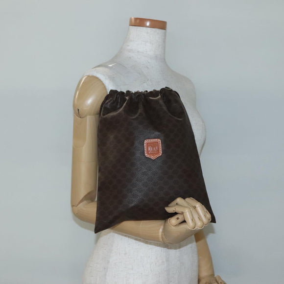 CELINE Macadam Canvas Pouch PVC Leather Brown Gold Auth 140474