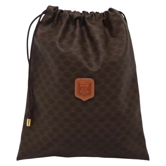 CELINE Macadam Canvas Pouch PVC Leather Brown Gold Auth 140474
