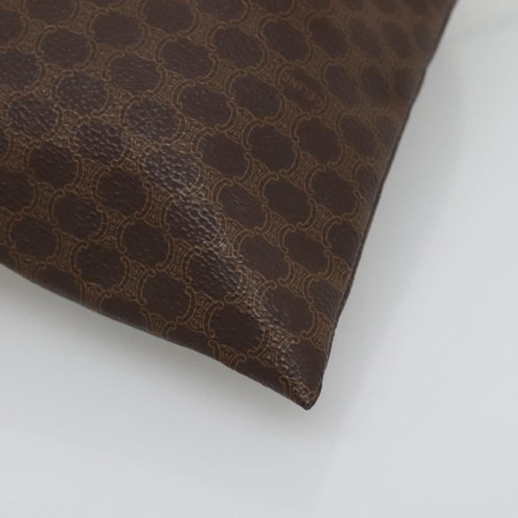 CELINE Macadam Canvas Pouch PVC Leather Brown Gold Auth 140474