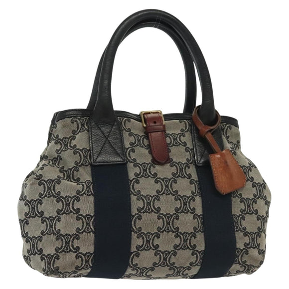CELINE Macadam Canvas Hand Bag Navy Gold Auth 140476