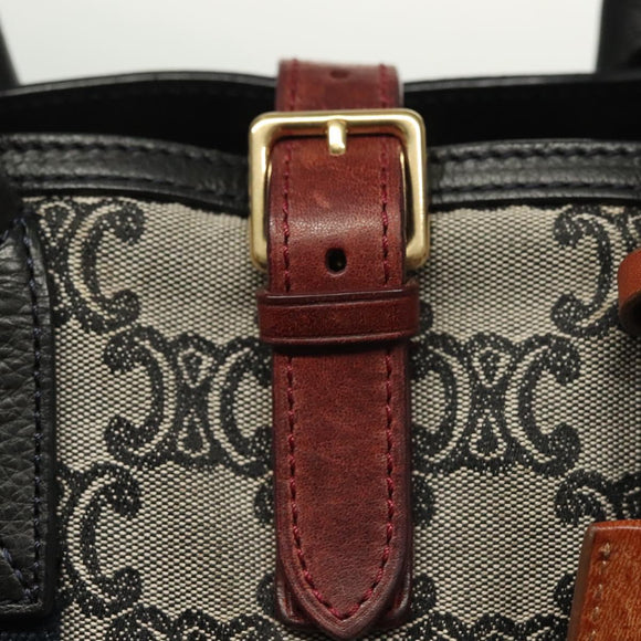 CELINE Macadam Canvas Hand Bag Navy Gold Auth 140476