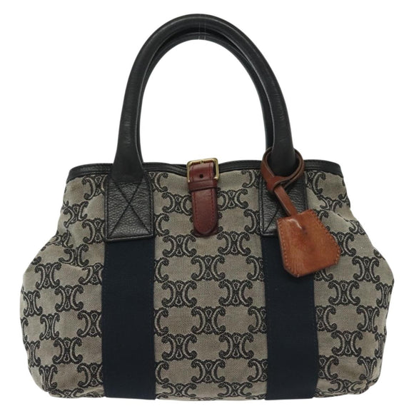 CELINE Macadam Canvas Hand Bag Navy Gold Auth 140476
