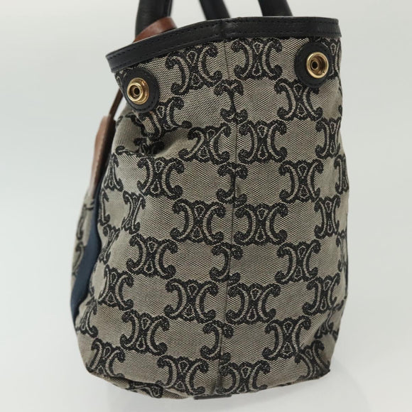 CELINE Macadam Canvas Hand Bag Navy Gold Auth 140476