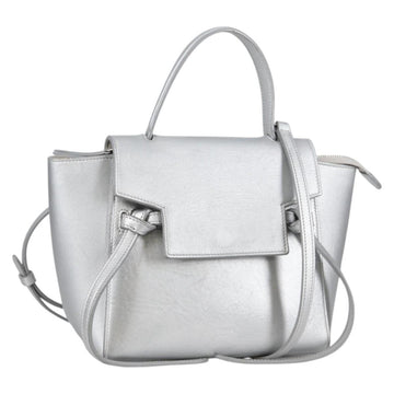 CELINE Belt Bag Hand Bag Leather 2way Silver Auth 140477