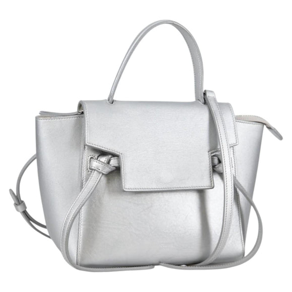 CELINE Belt Bag Hand Bag Leather 2way Silver Auth 140477