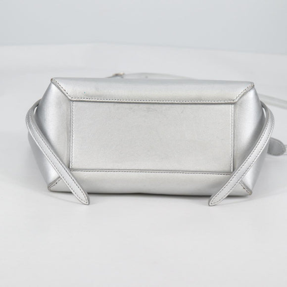 CELINE Belt Bag Hand Bag Leather 2way Silver Auth 140477